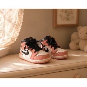 Toddler Air Jordan 1 Mid Pink Black White Sneakers Girls Size 6C Shoes
